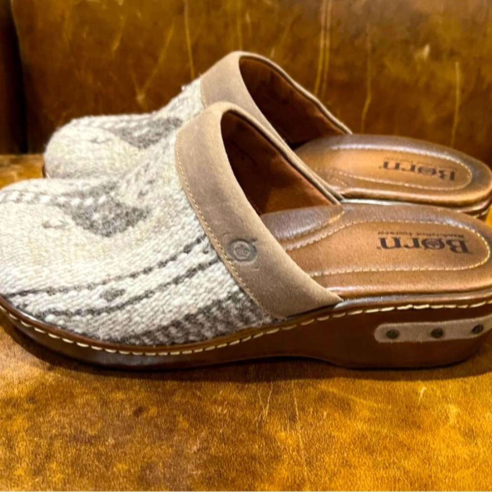 Born Wool Clog Mules with Leather Trim - Picture 2 of 4